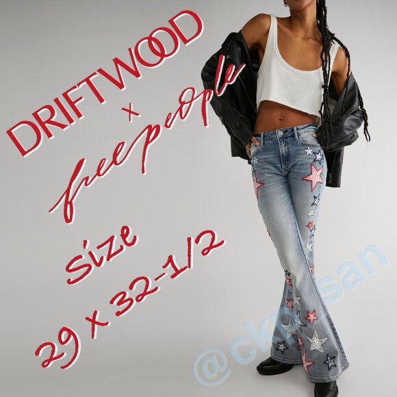 Free People Denim - Free People x Driftwood Farrah Embroidered Flare Jeans Sz 29